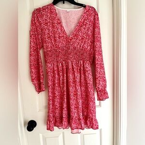 Floral Red Long Sleeve Dress